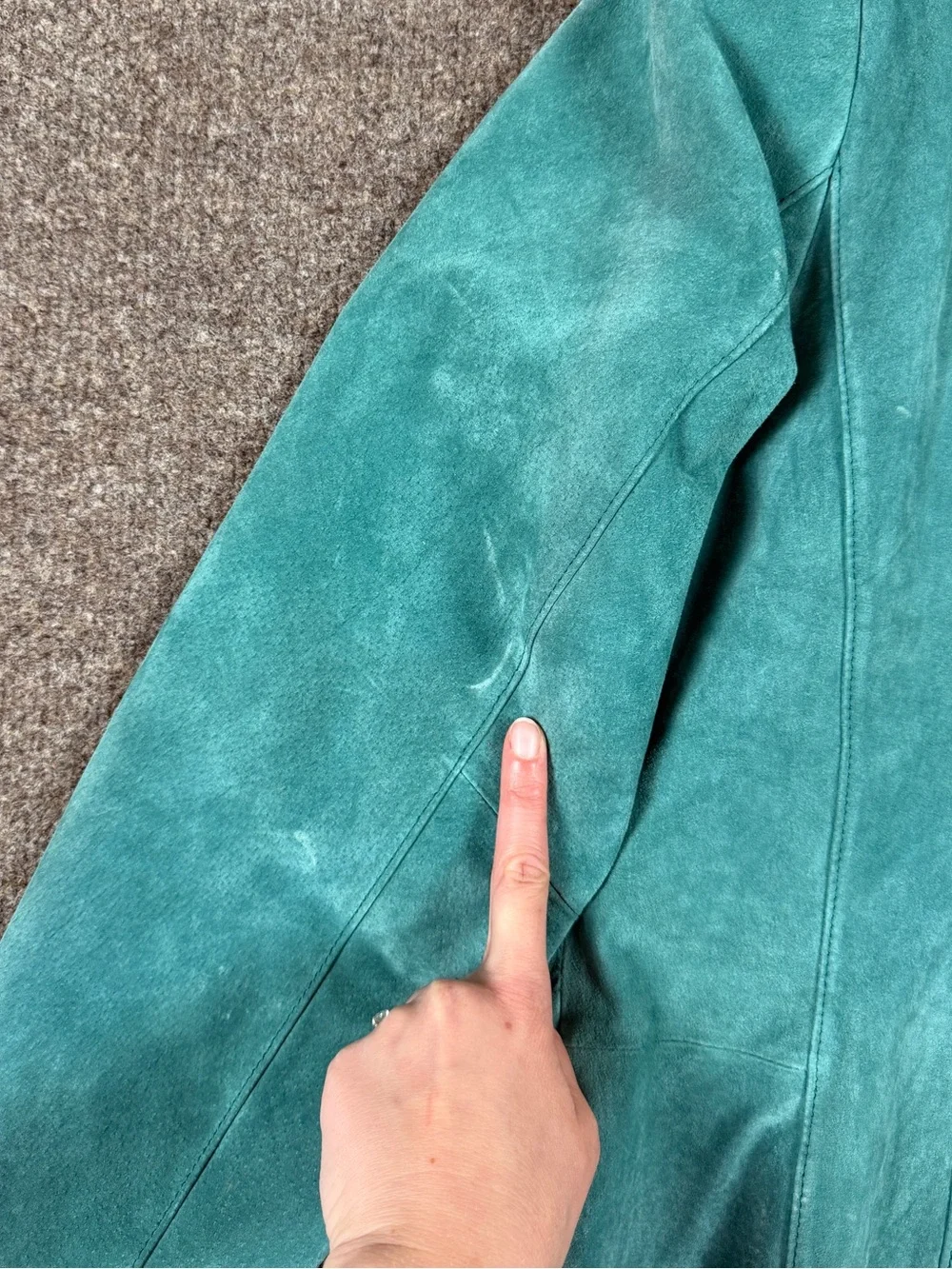Y2K Bradley Teal Blue Suede Leather Jacket Women’s M Mandarin Collar Woven Trim - Picture 12 of 16